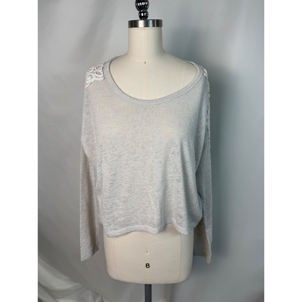 Abercrombie & Fitch Womens Large Vintage Y2K Grey Lace Knit Long Sleeve Top